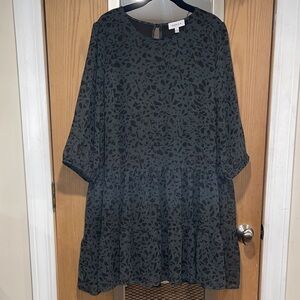 Gilli Olive and Black Patterned Ruffle Tier Dress 1X